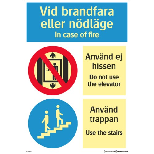 Skylt vid brandfara eller nödläge Supernova färgefterlysande