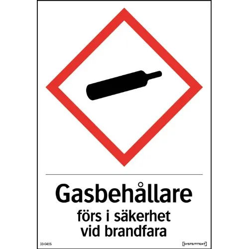 Skylt CLP gasbehållare förs i säkerhet vid brandfara