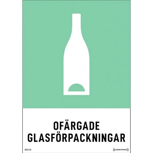 Skylt ofärgade glasförpackningar