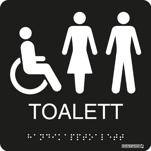 Skylt taktil toalett dam/herr/funktionsnedsättning