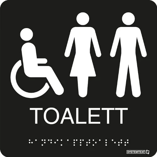 Skylt taktil toalett dam/herr/funktionsnedsättning